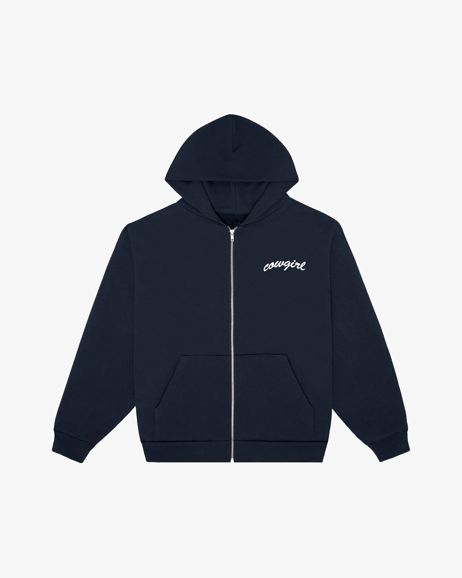 Cowgirl Small Script Zip-Up Hoodie (Navy Blue)