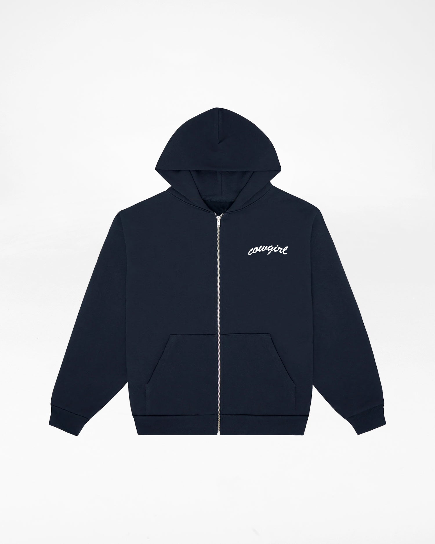 Cowgirl Small Script Zip-Up Hoodie (Navy Blue)